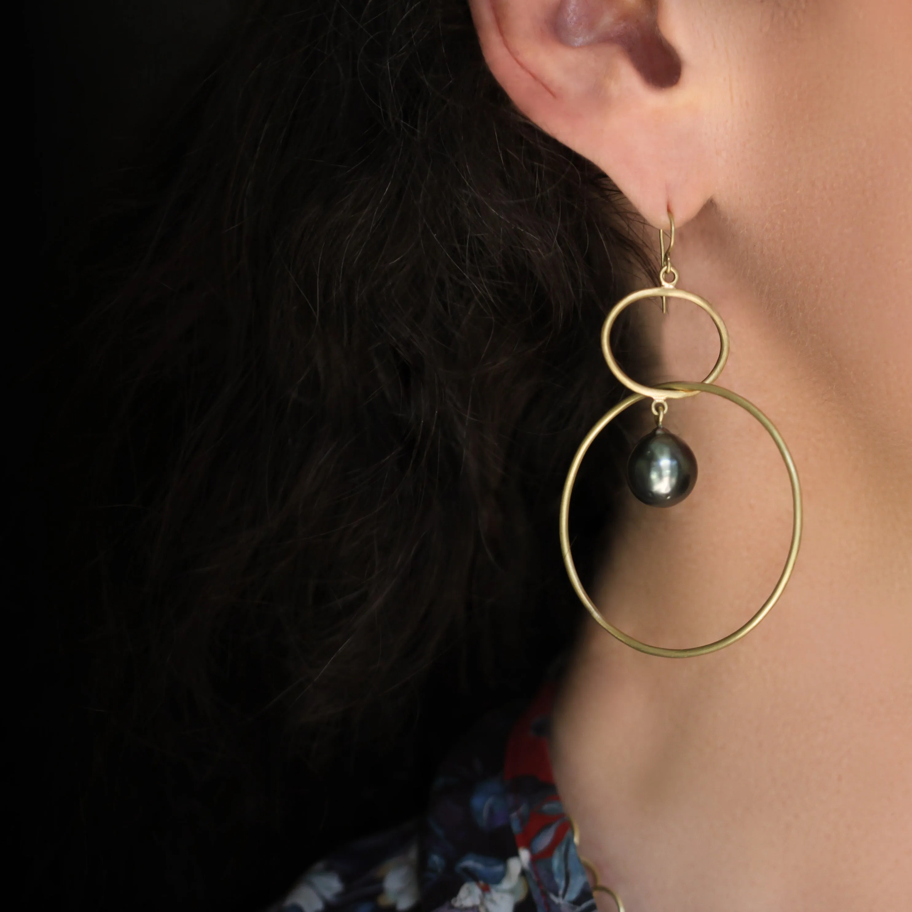 A Tahitian Pearl Double Hoop Earring
