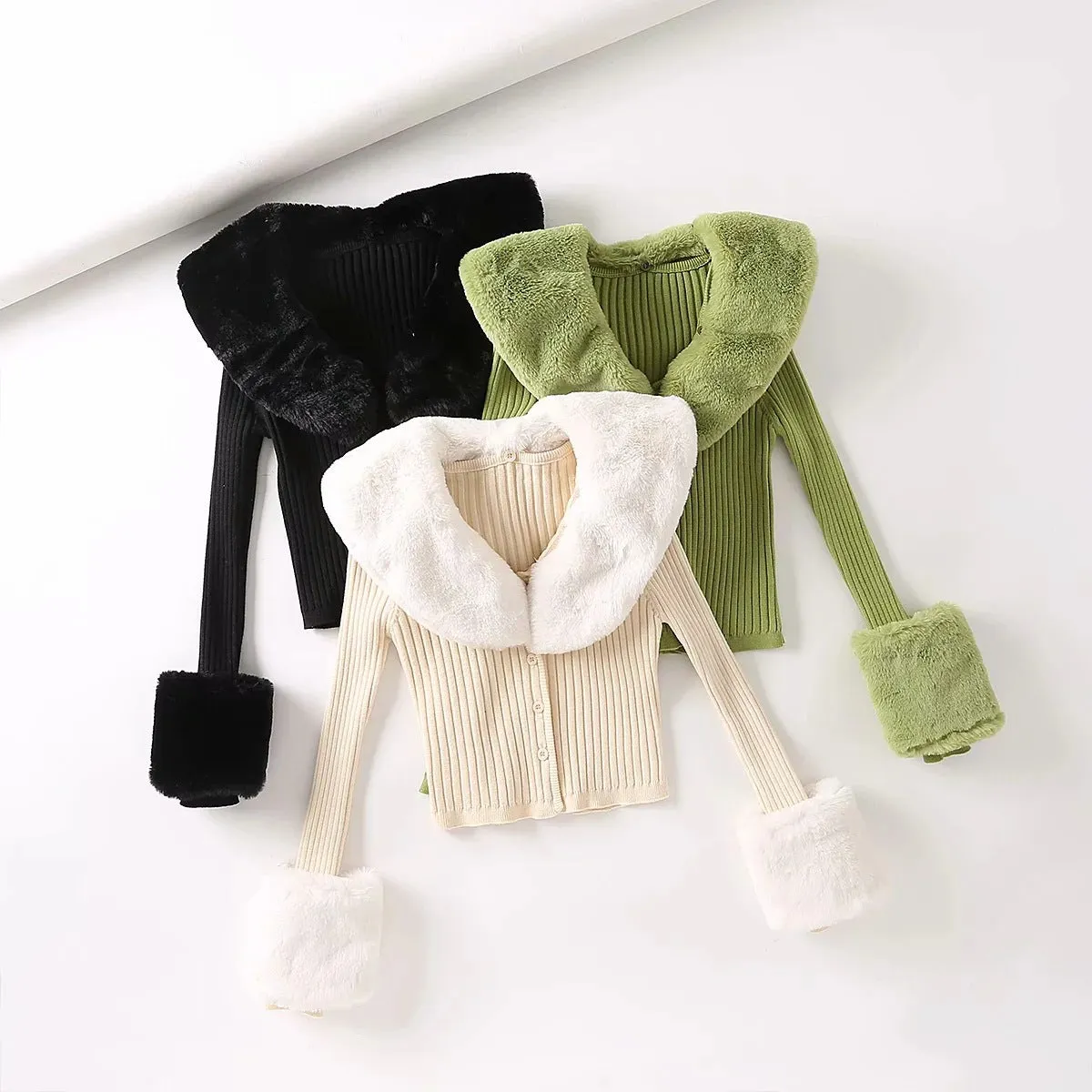 Aiertu joker costume female outfit INS Vintage Sweater Cardigan Women's Autumn Fashion Detachable Fur Collar Single-Breasted Short Knitted Top
