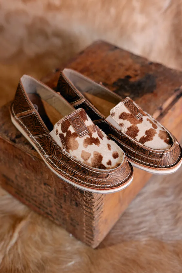 Ariat Cruiser Slip On Shoe [Tan Floral Emboss Brindle Hair on Hide]