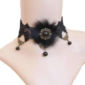 Arras Creations Trendy Victorian Gothic Lace Fur Choker Necklace for Women / AZVGNEA04
