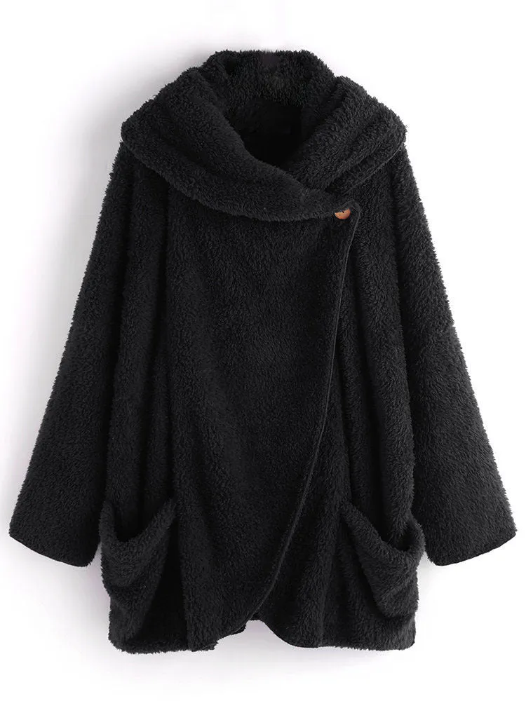 Autumn Pullover Soft Plush Button Top Single-breasted Coat