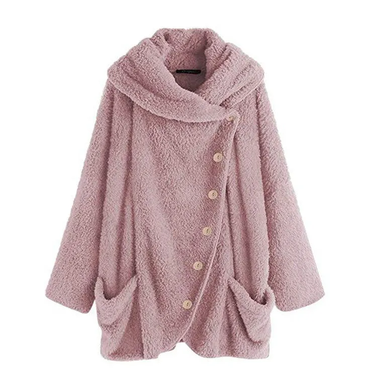 Autumn Pullover Soft Plush Button Top Single-breasted Coat
