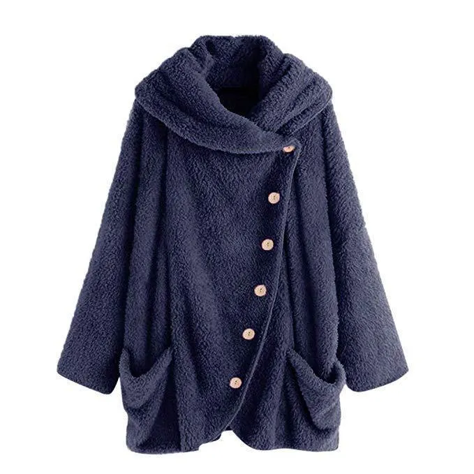 Autumn Pullover Soft Plush Button Top Single-breasted Coat