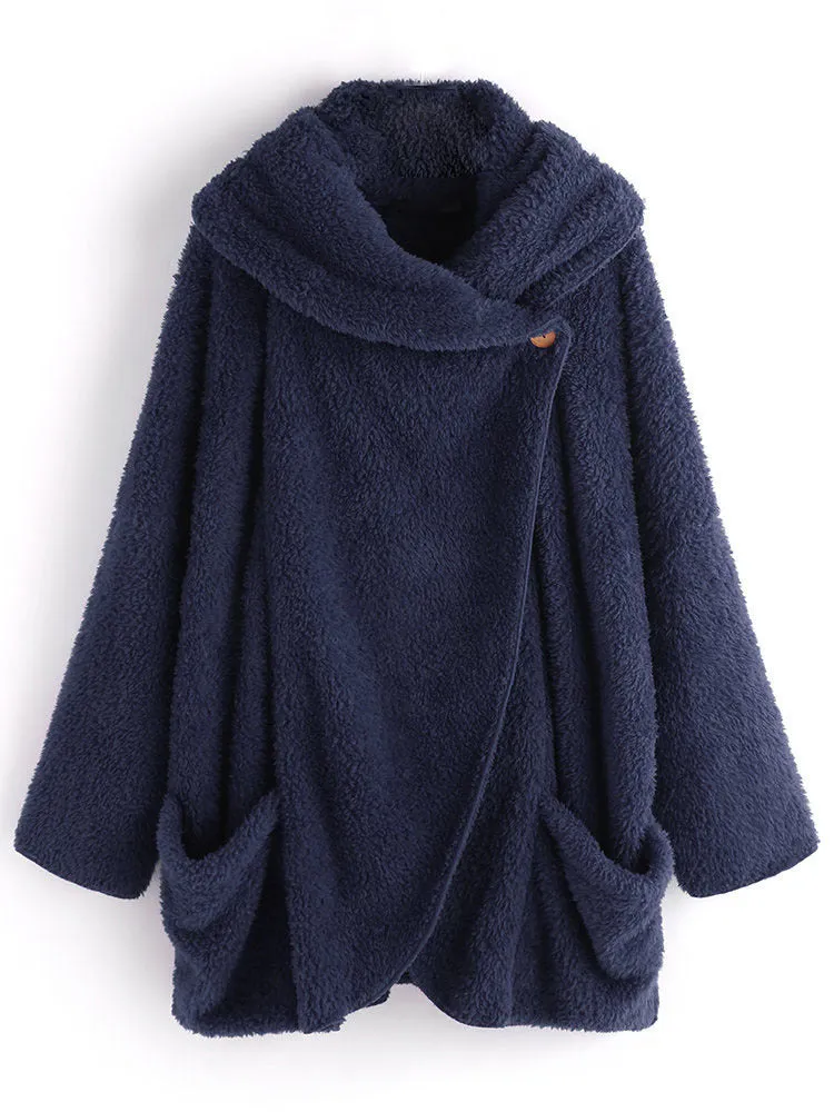 Autumn Pullover Soft Plush Button Top Single-breasted Coat