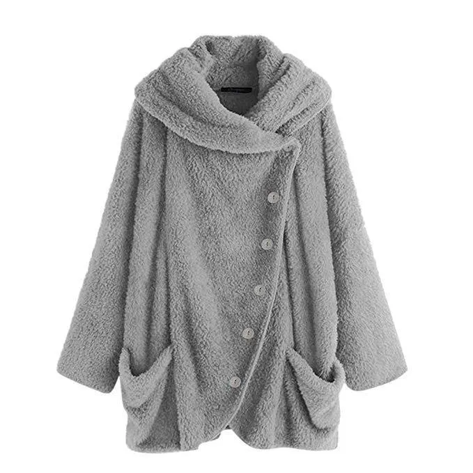 Autumn Pullover Soft Plush Button Top Single-breasted Coat