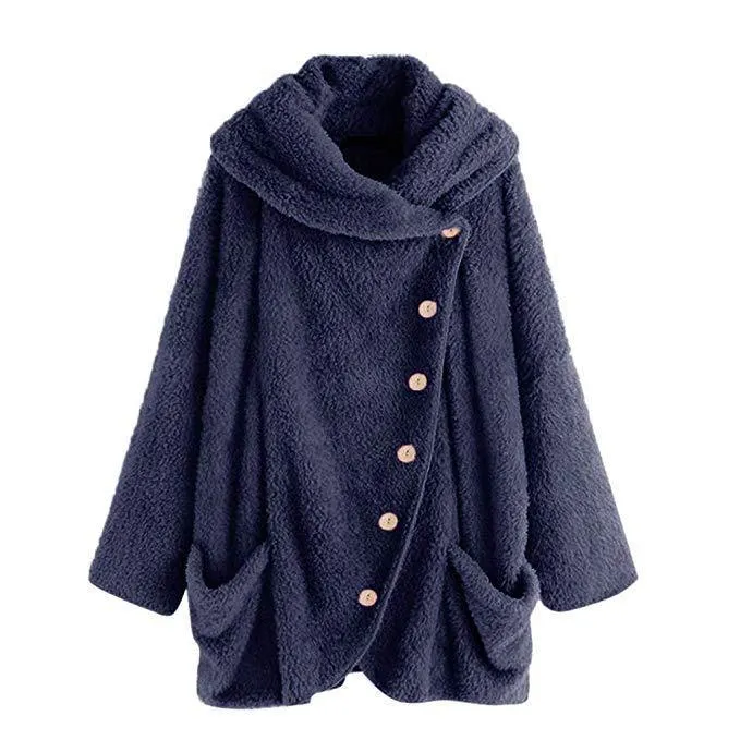 Autumn Pullover Soft Plush Button Top Single-breasted Coat