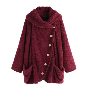 Autumn Pullover Soft Plush Button Top Single-breasted Coat