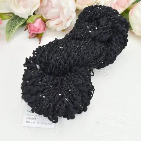 Black Hand Spun Merino Wool Yarn Thick & Thin with Sequins