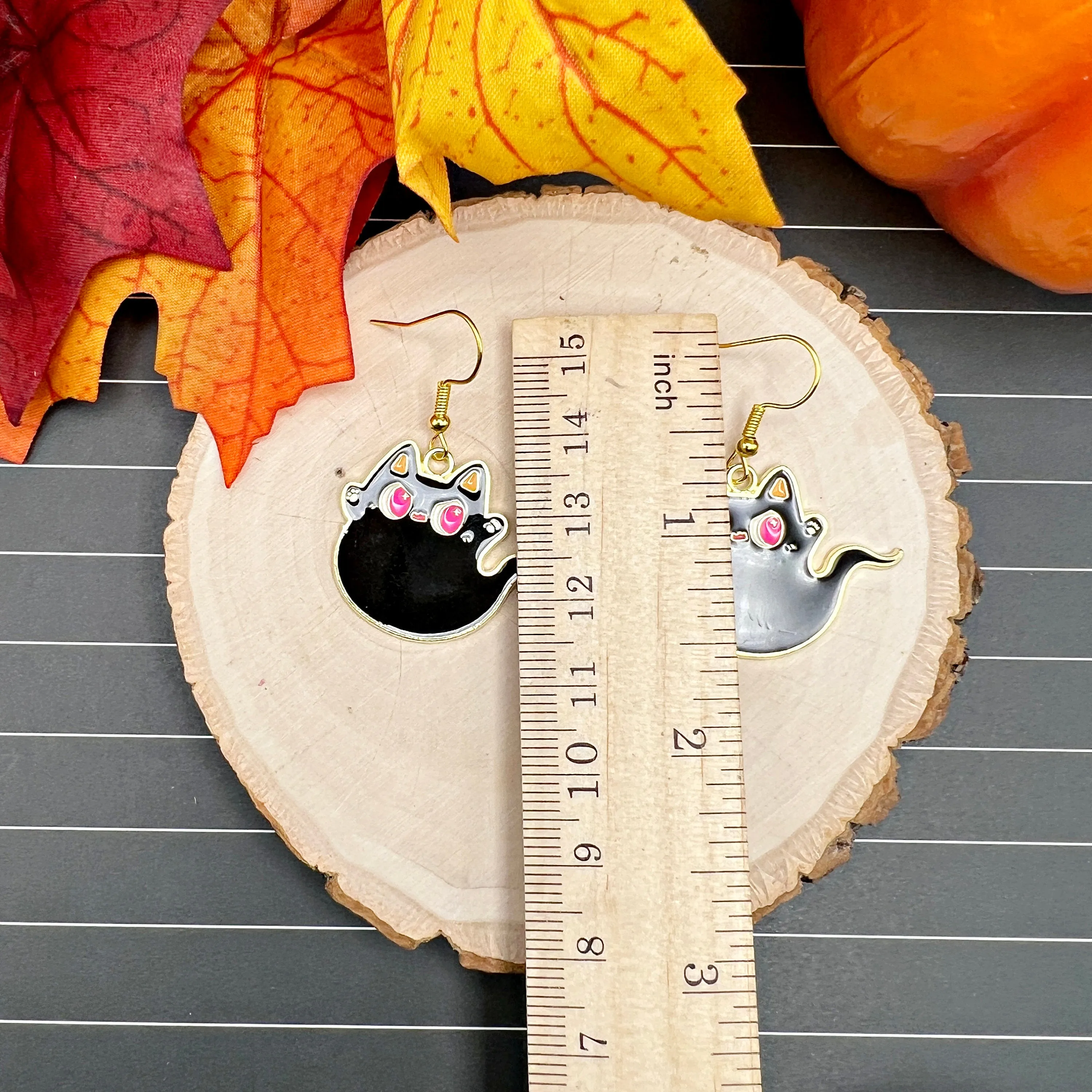 Black Kitty Cat Ghost Halloween Earrings