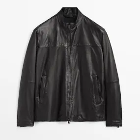 Black Sheepskin Leather Biker Jacket for Men
