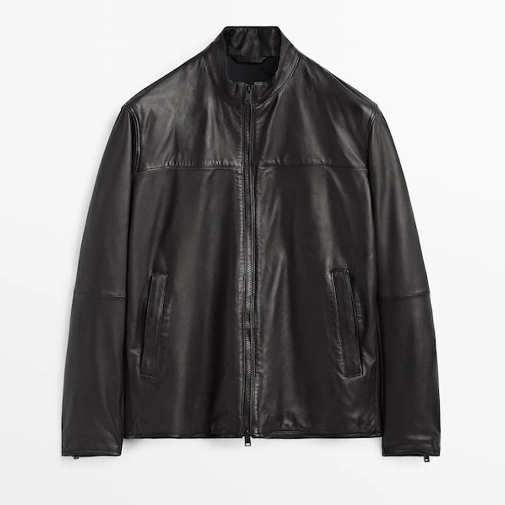 Black Sheepskin Leather Biker Jacket for Men