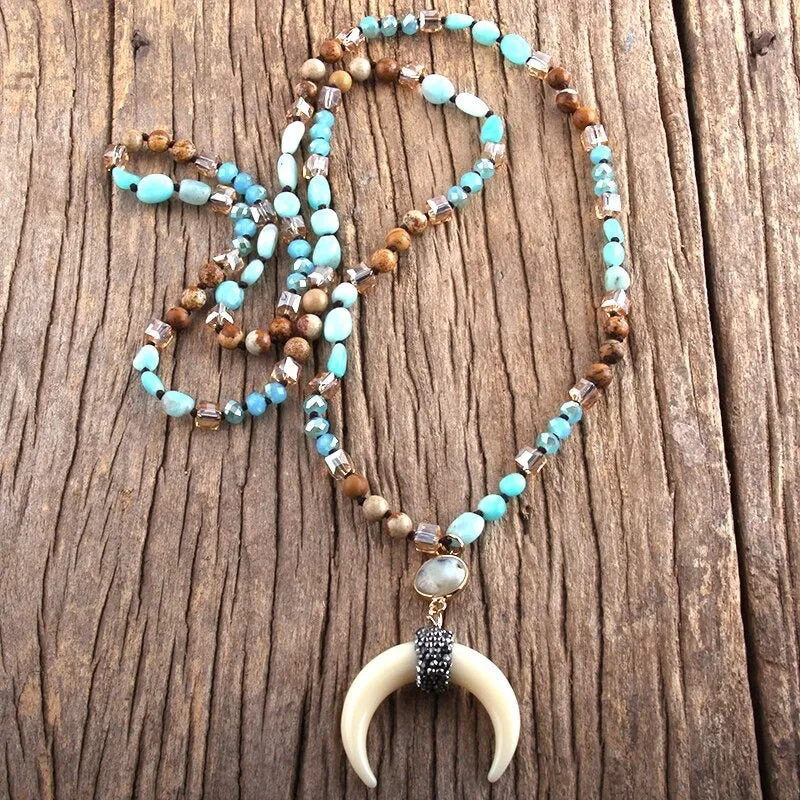 Bohemian Inspired Tribal Ox Horn Bead Necklace