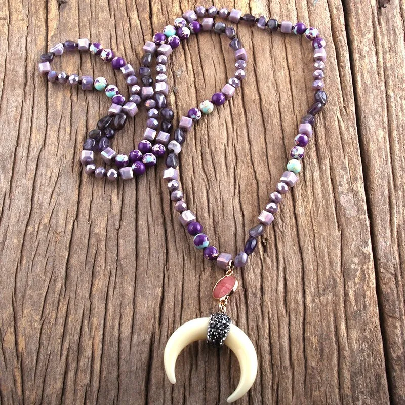Bohemian Inspired Tribal Ox Horn Bead Necklace