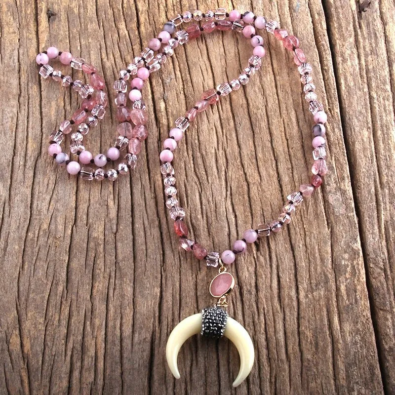 Bohemian Inspired Tribal Ox Horn Bead Necklace