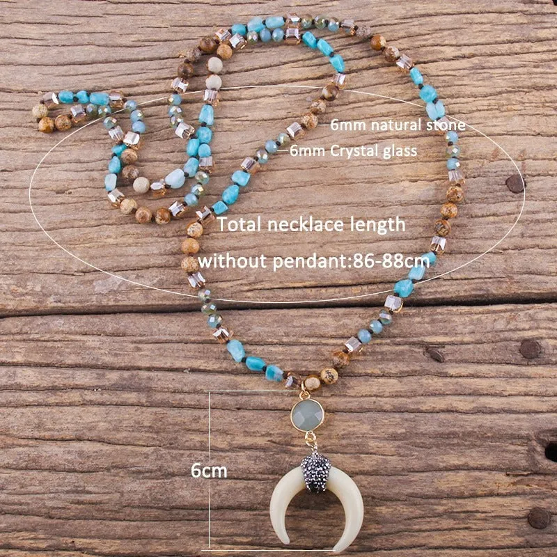 Bohemian Inspired Tribal Ox Horn Bead Necklace