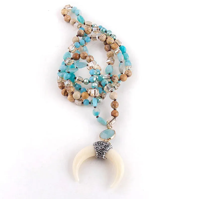 Bohemian Inspired Tribal Ox Horn Bead Necklace