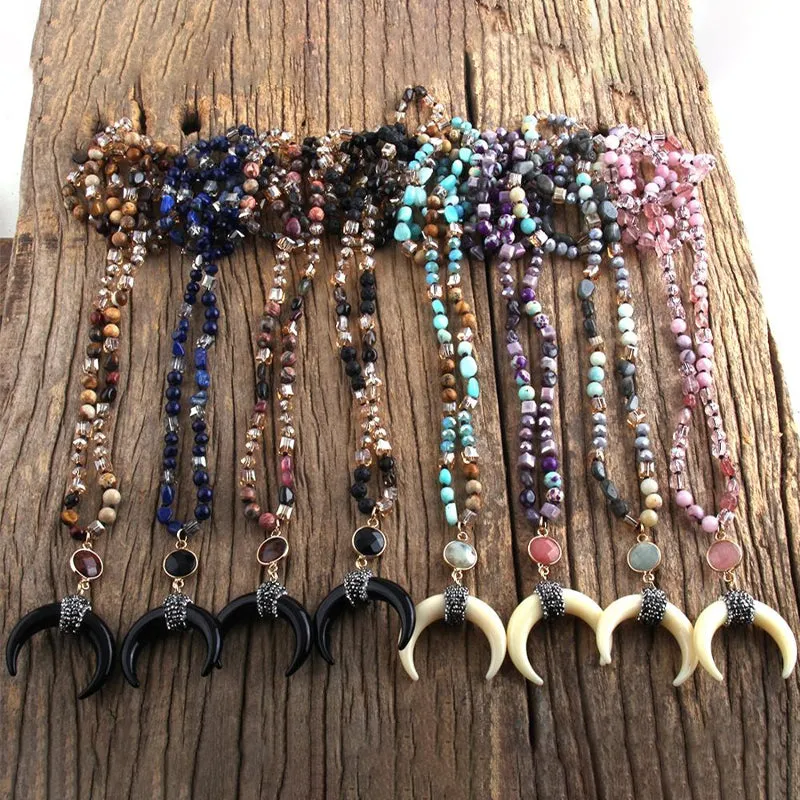 Bohemian Inspired Tribal Ox Horn Bead Necklace