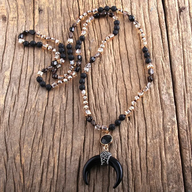 Bohemian Inspired Tribal Ox Horn Bead Necklace