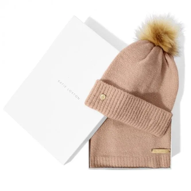 Boxed Fine Knitted Dusty Pink Hat & Scarf Set KLS546