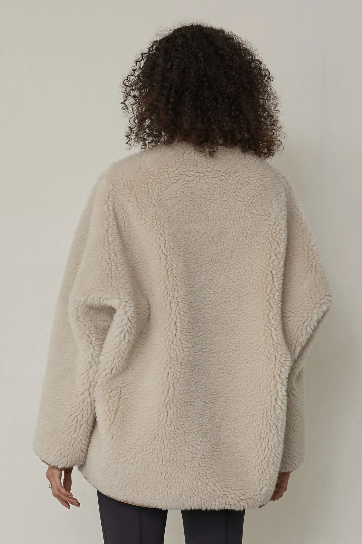 Buttoned detail faux shearling-suede wool-blend jacket