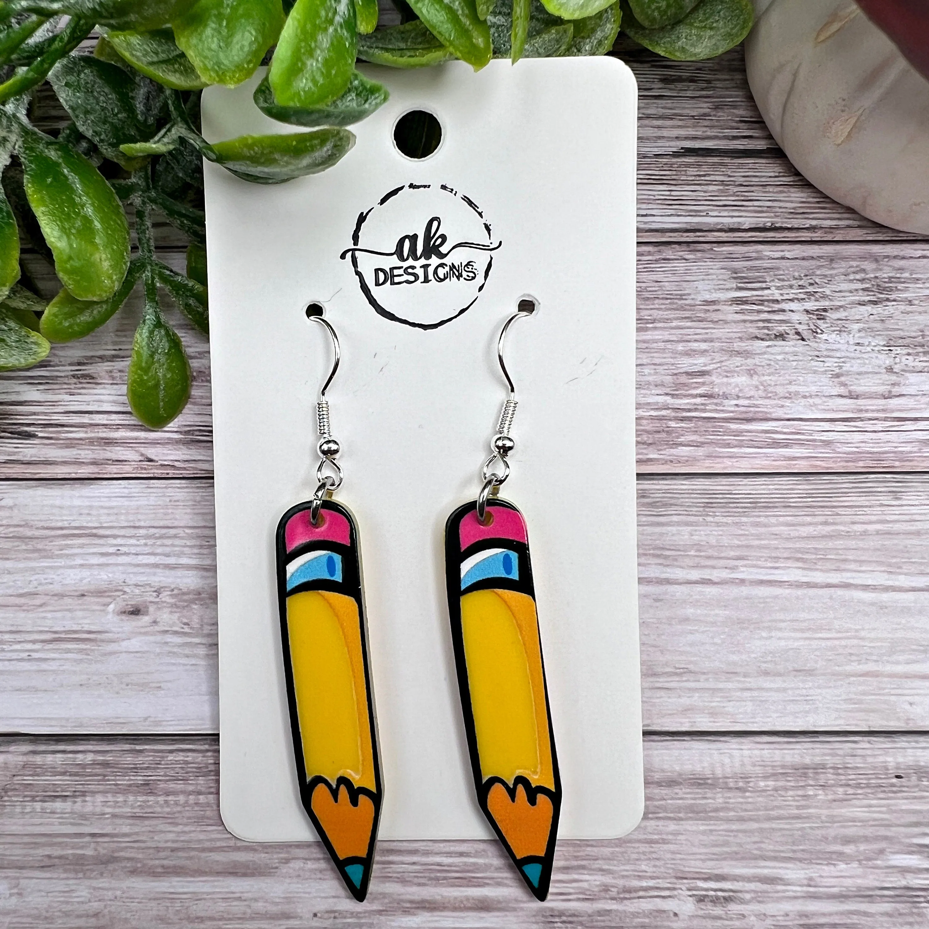 Cartoon Doodle Pencil Acrylic Art Earrings