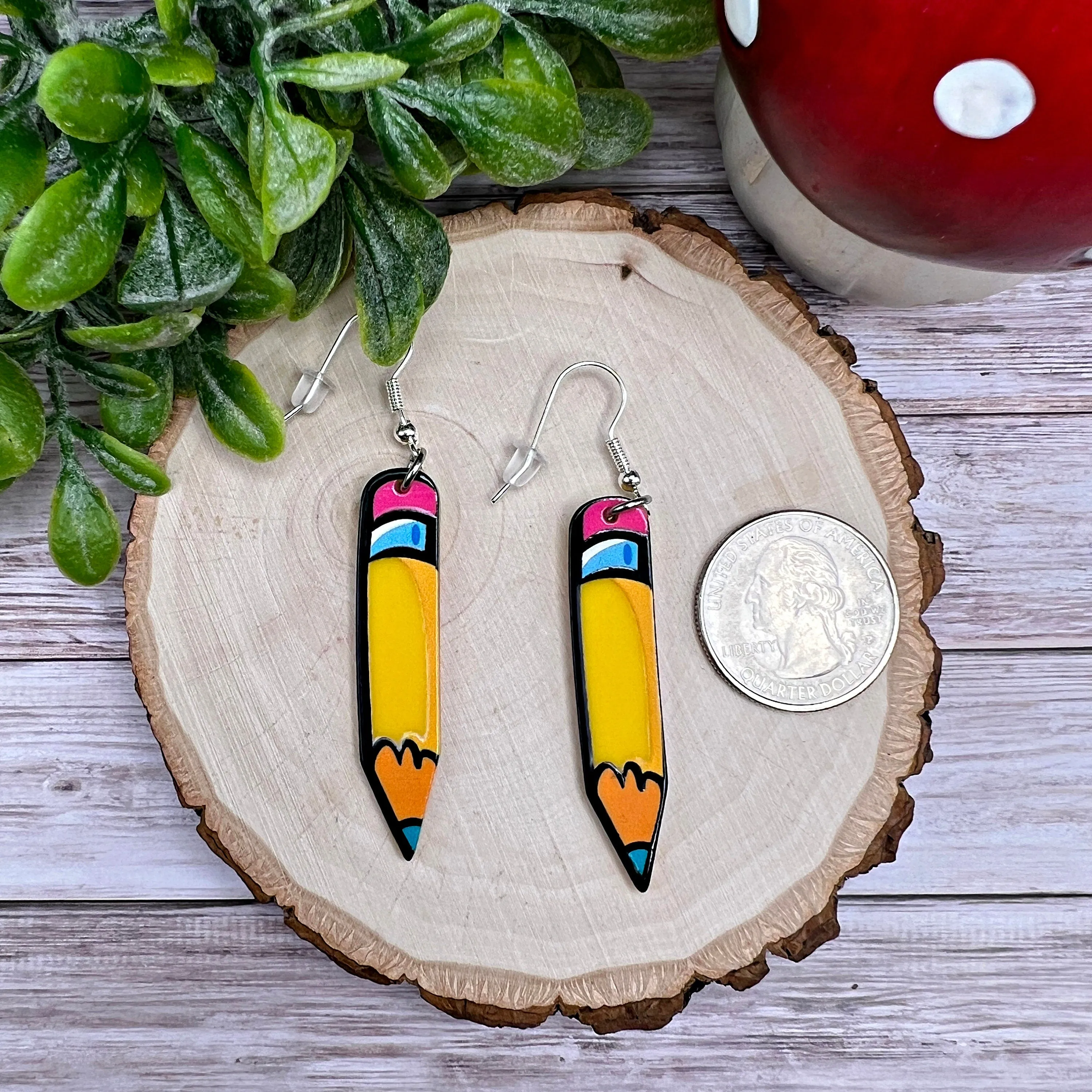 Cartoon Doodle Pencil Acrylic Art Earrings