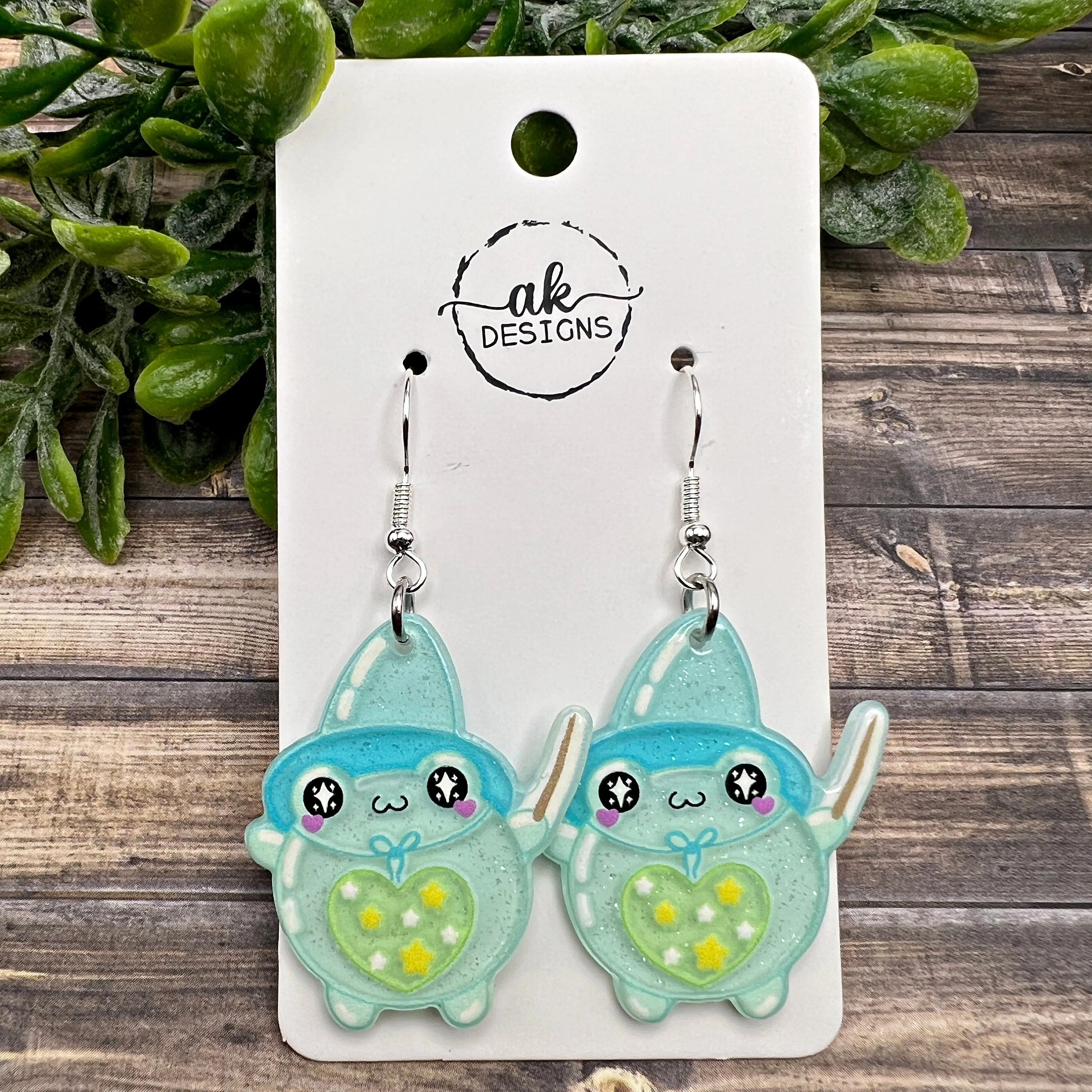 Celestial Magician Spellcaster Glitter Frog Earrings