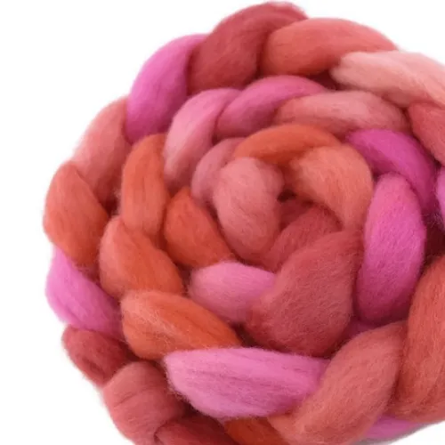 Corriedale Wool Sliver Hand Dyed Pink and Orange Mix 12408