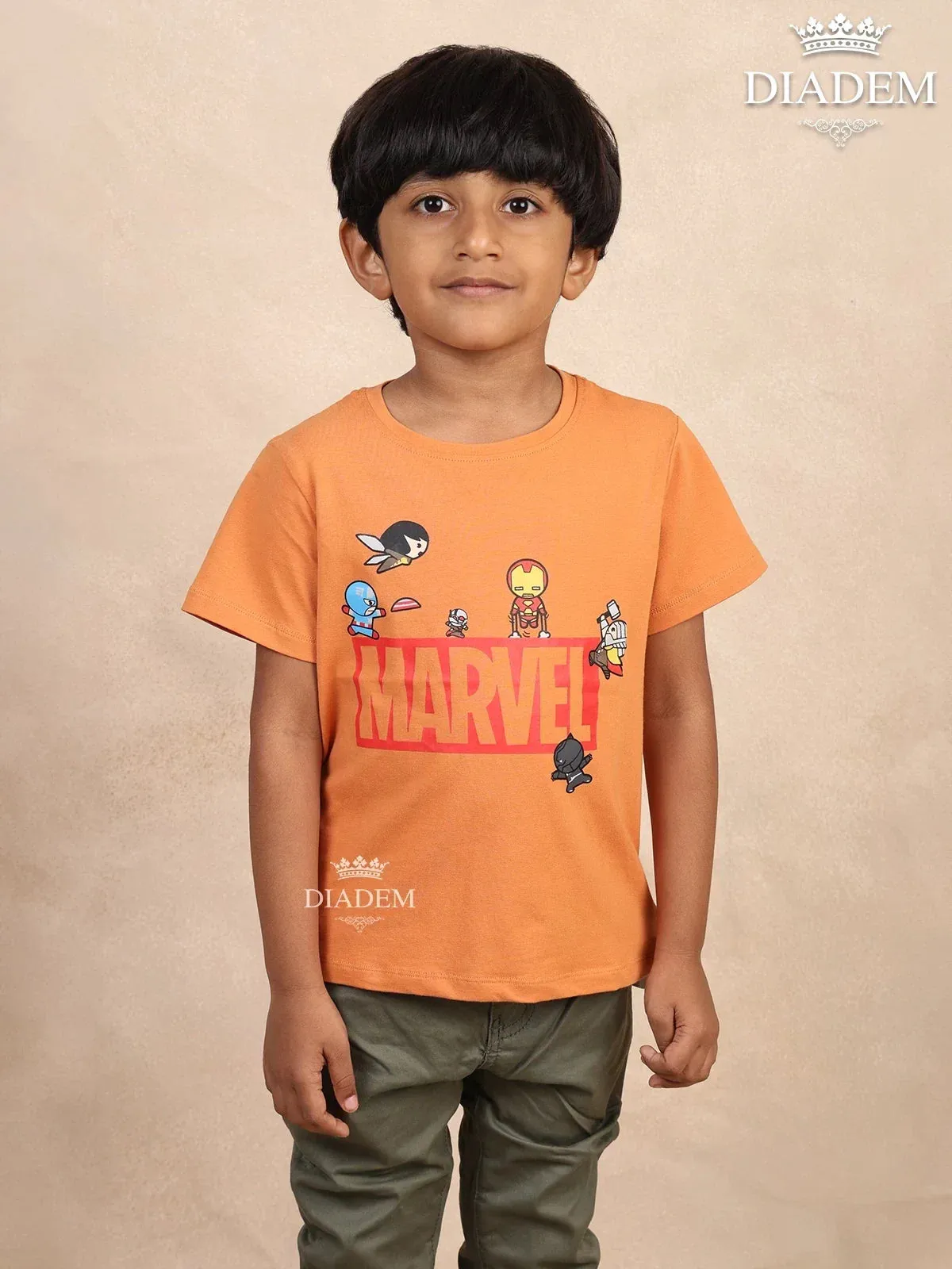 Cotton Orange Printed Half Sleeve T-Shirt