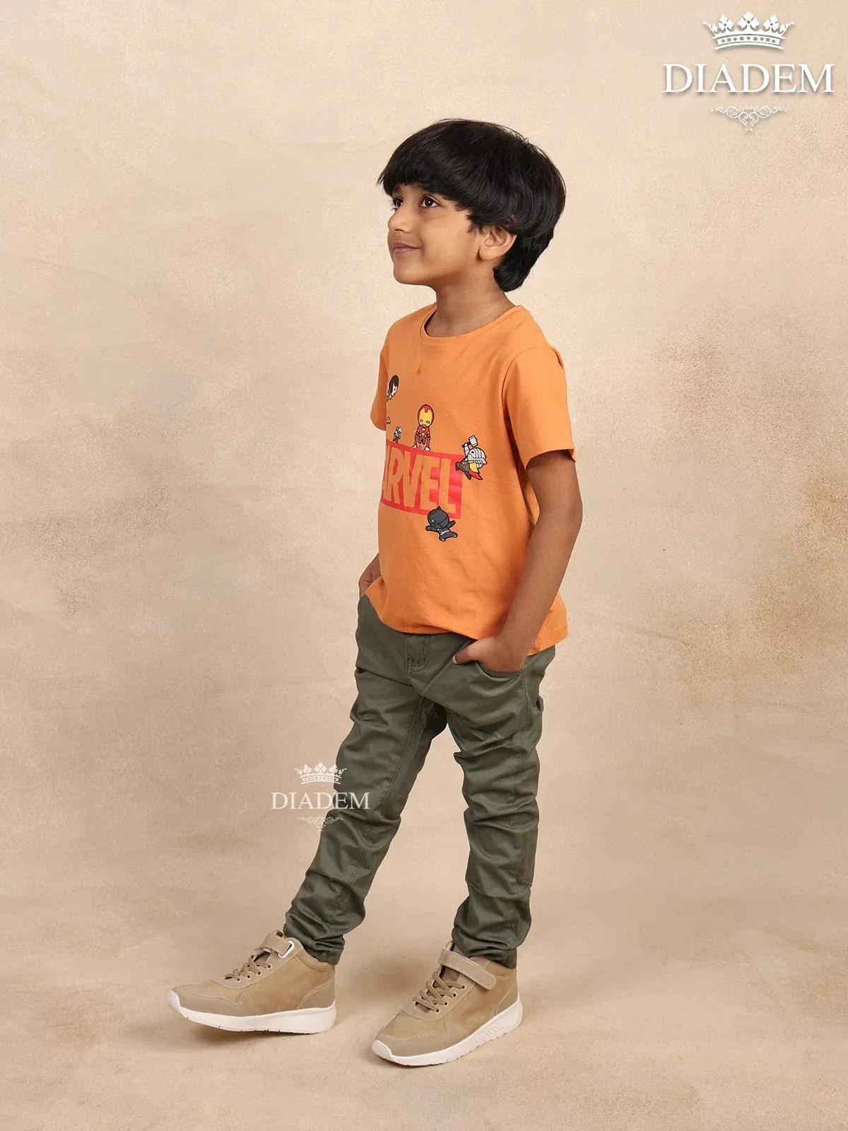 Cotton Orange Printed Half Sleeve T-Shirt