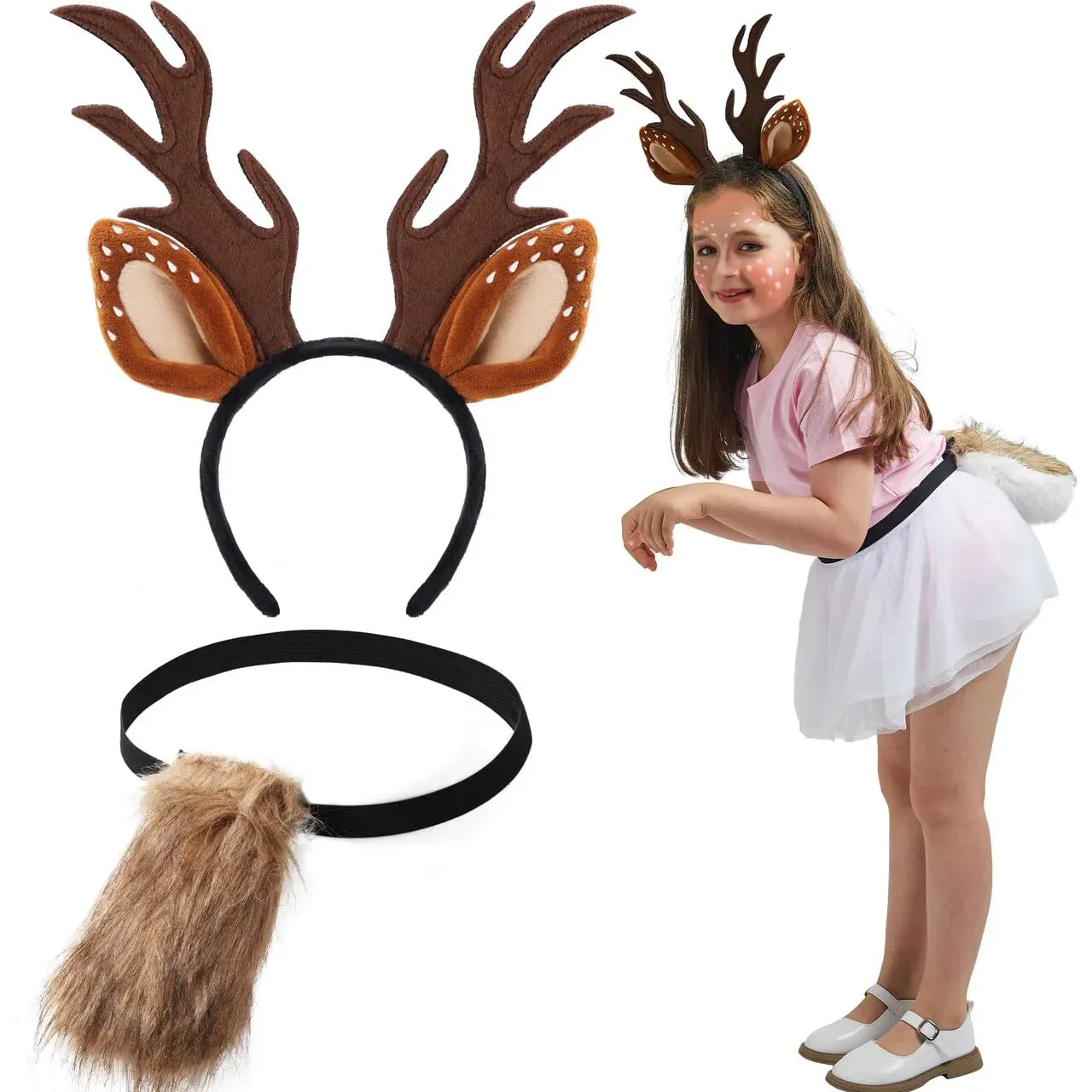 Deer Headband with Fawn Tail Accesories Set for Halloween Party