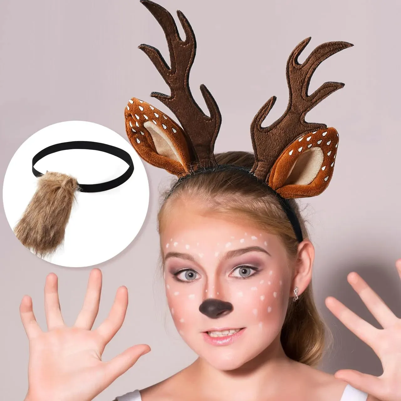 Deer Headband with Fawn Tail Accesories Set for Halloween Party