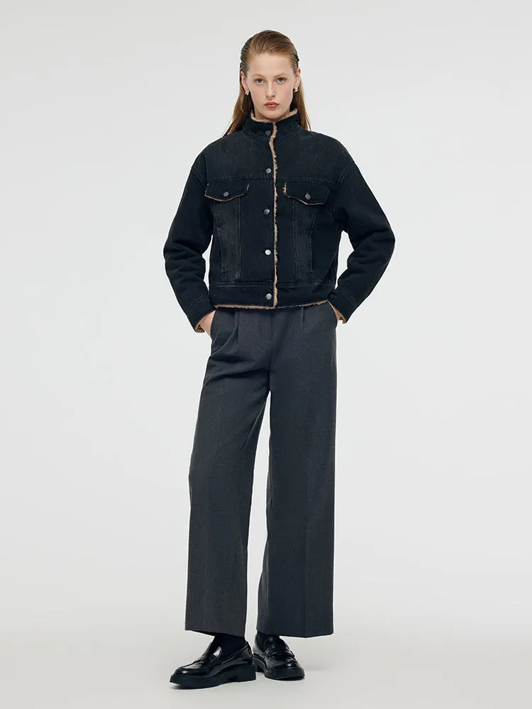 Denim Stand Collar Women Jacket