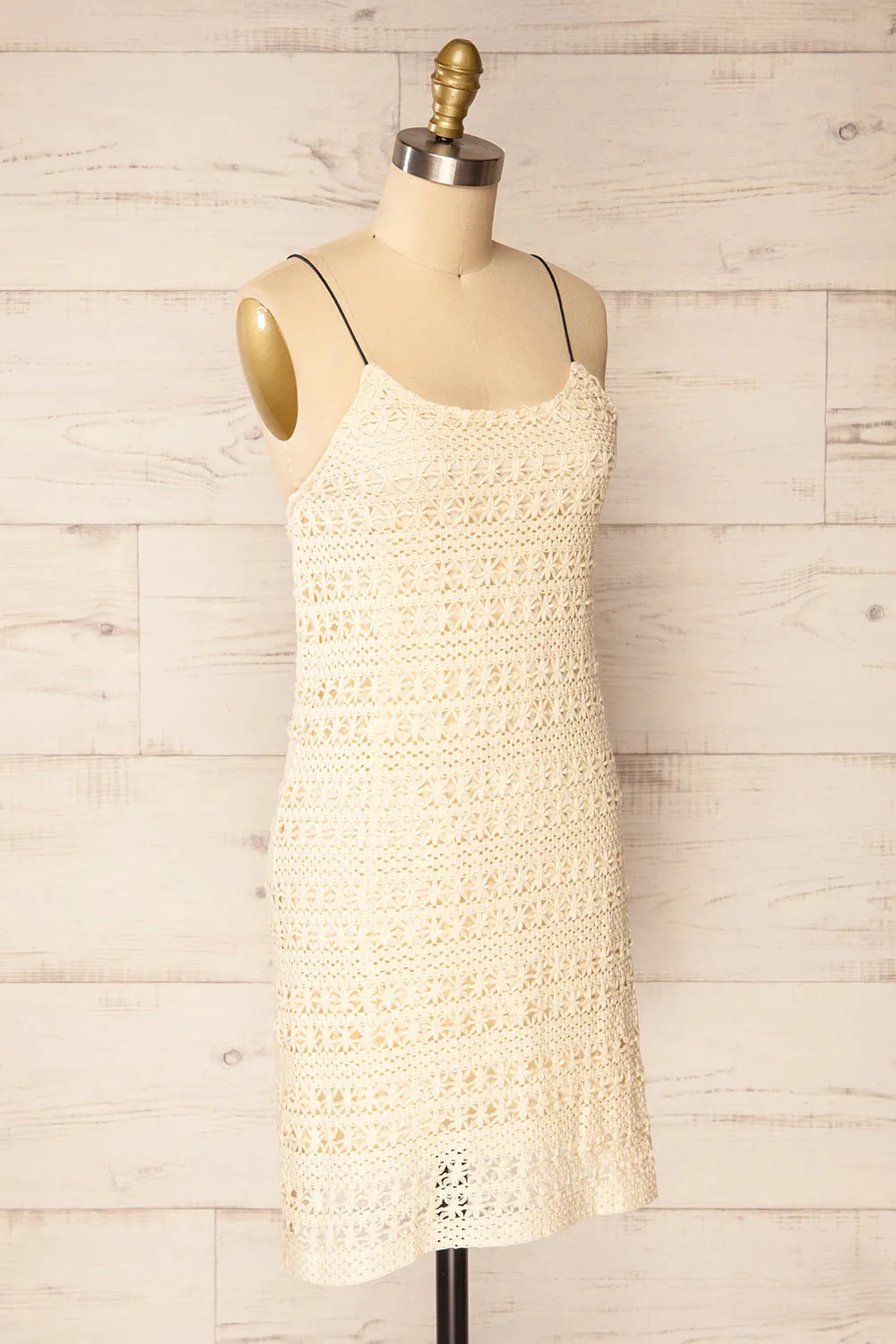 Denver | Beige Short Floral Crochet Dress