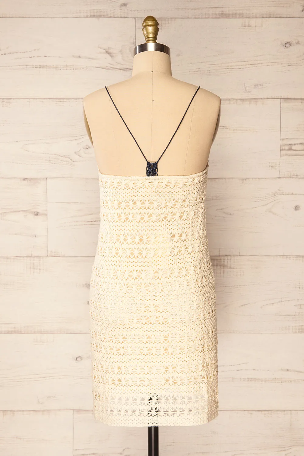 Denver | Beige Short Floral Crochet Dress