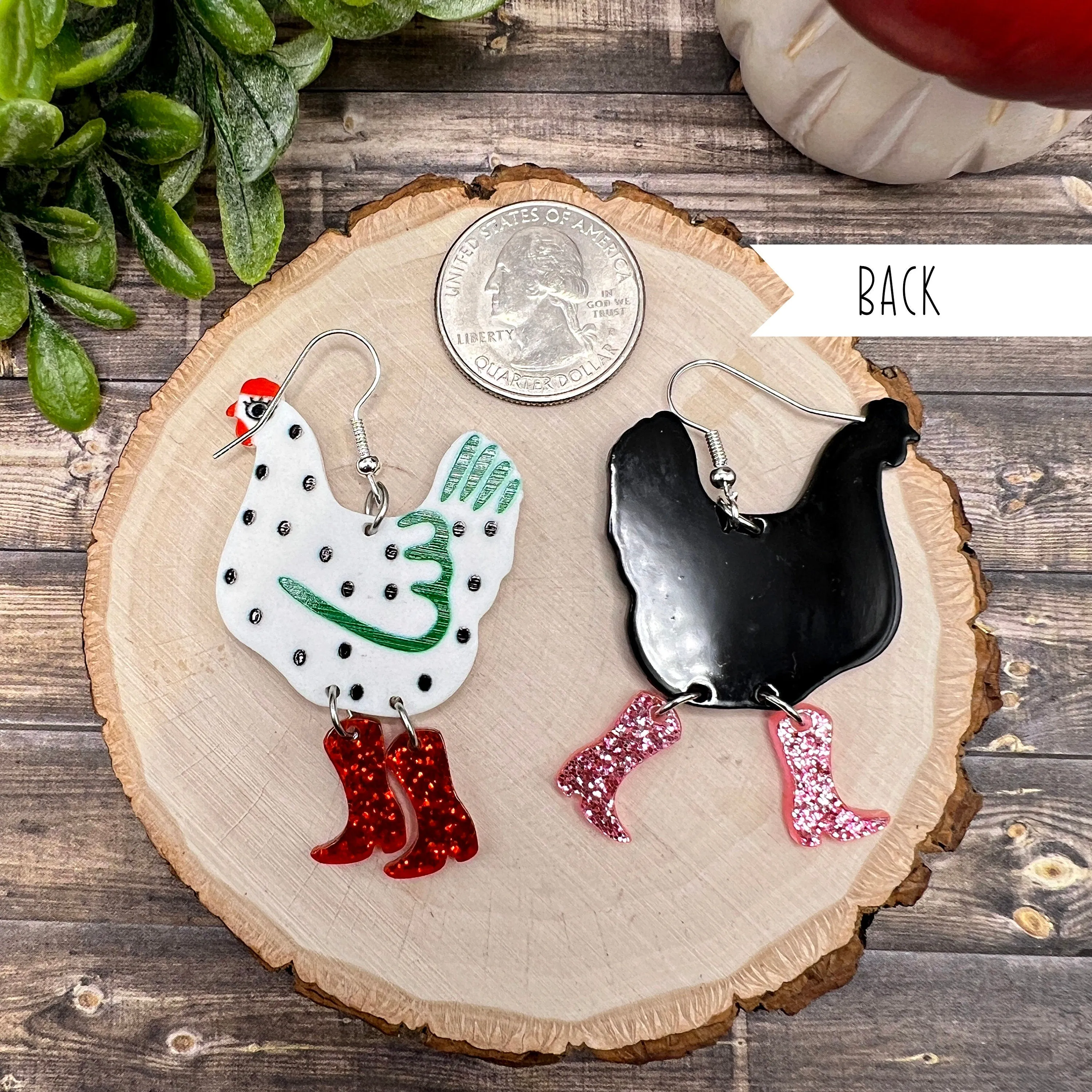 Ditsy Chickens with Glitter Boots Earrings