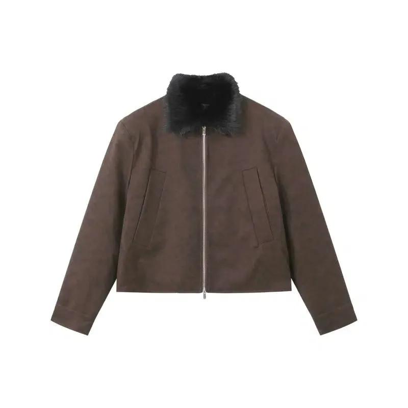 Faux Fur Collar Zipper Jacket