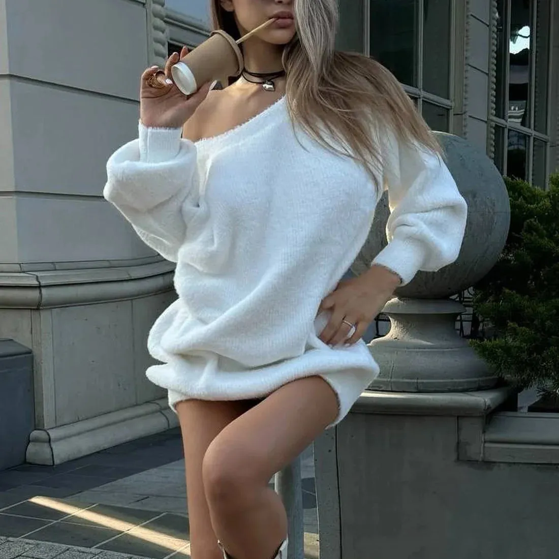 Faux Mink Reversible Lantern Sleeve Sweater
