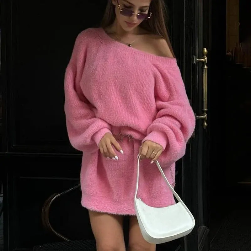 Faux Mink Reversible Lantern Sleeve Sweater