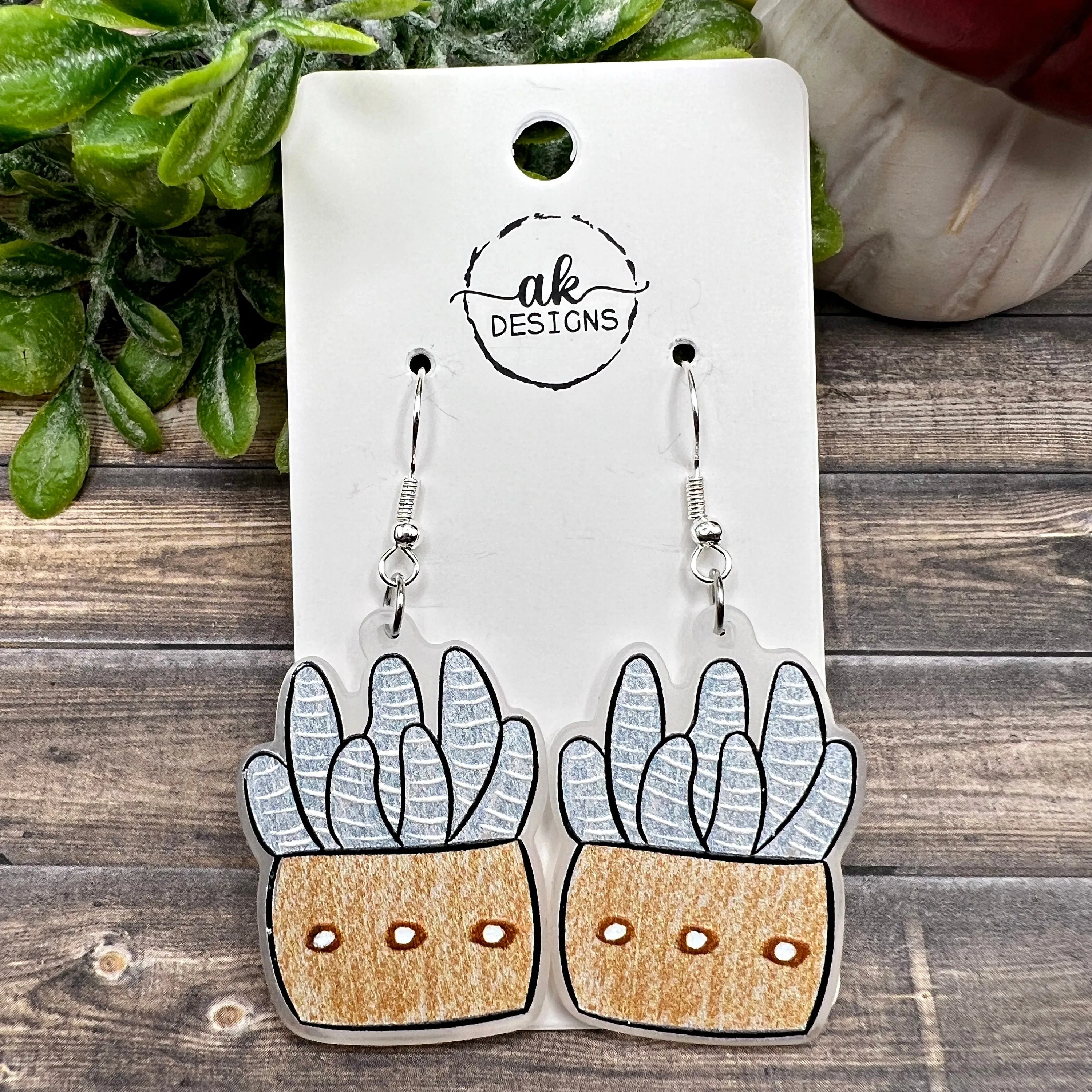 Frosted Acrylic Succulent Cactus Aloe Violet Flower Plant  Earrings, Hypoallergenic Gift