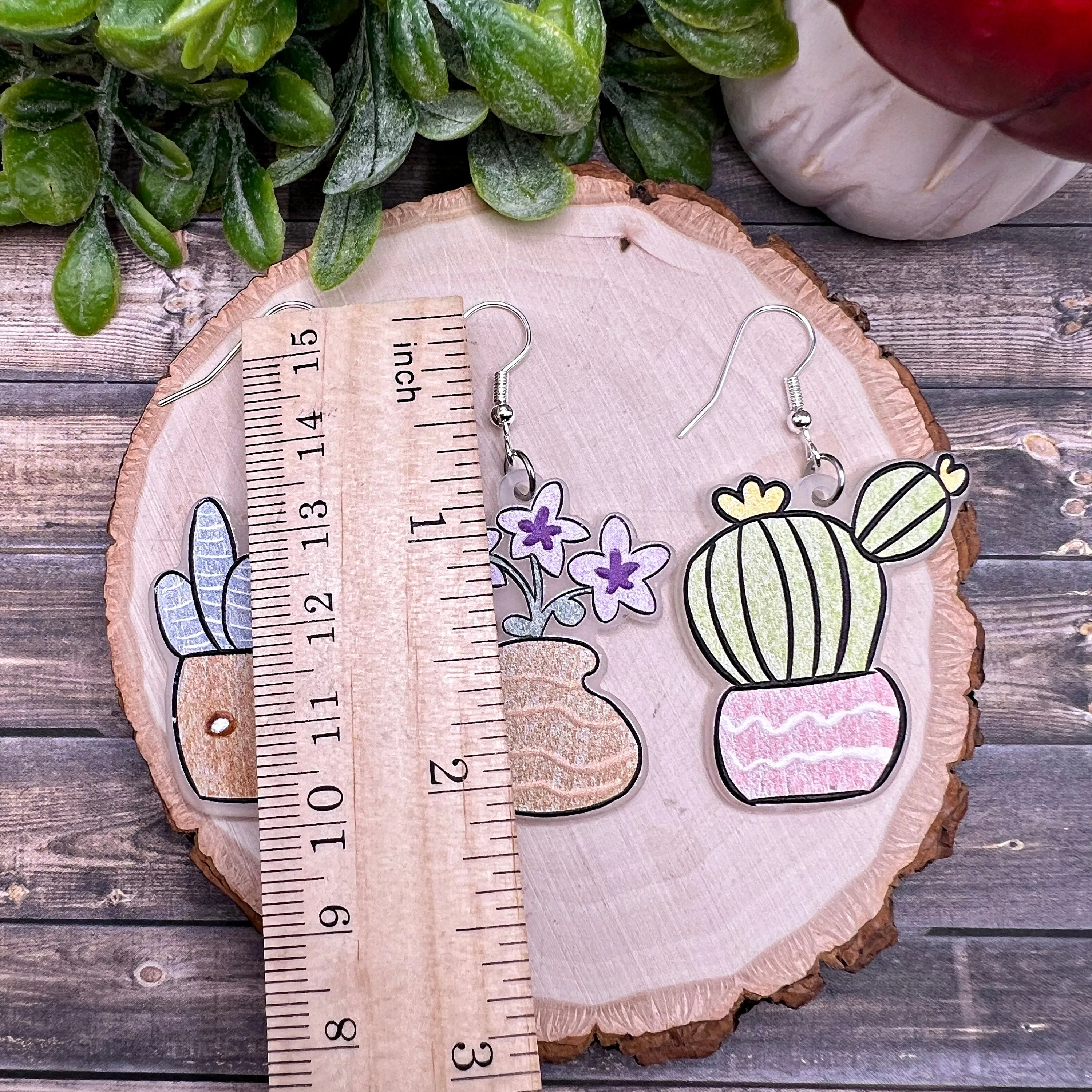 Frosted Acrylic Succulent Cactus Aloe Violet Flower Plant  Earrings, Hypoallergenic Gift