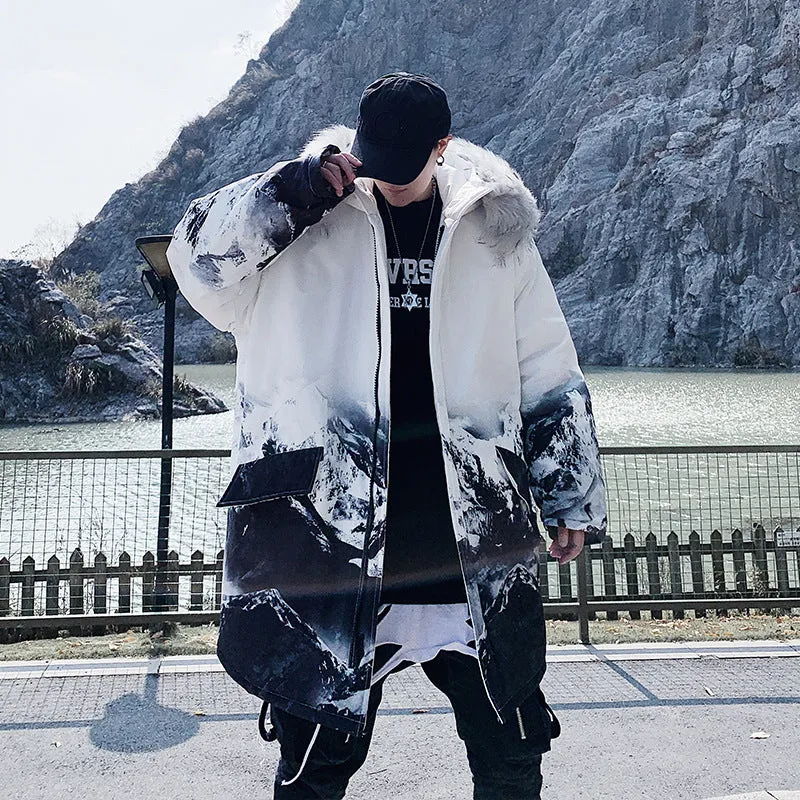Fur collar padded coat men's fashion mid-length padded coat