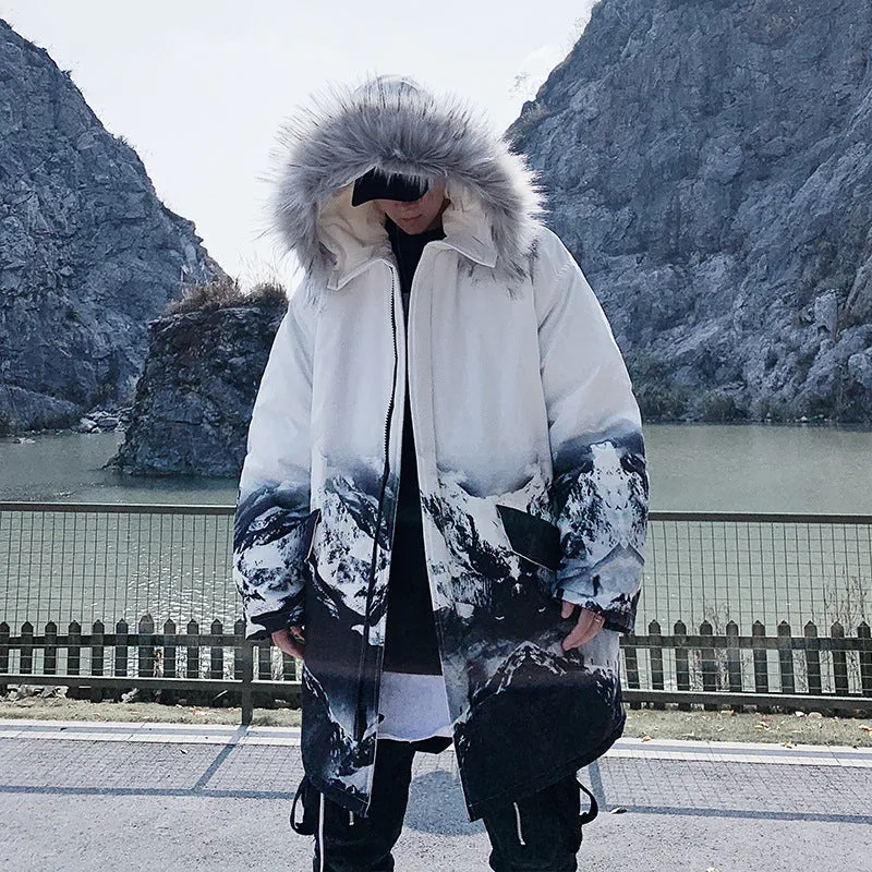 Fur collar padded coat men's fashion mid-length padded coat