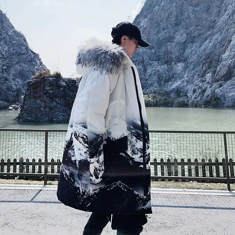 Fur collar padded coat men's fashion mid-length padded coat