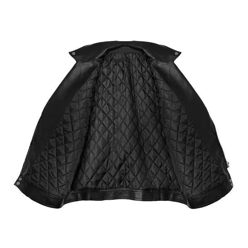 Girlary-shop fall outfits women Korean Style Casual Loose Black Motorcycle PU Leather Coat Women's Spring and Autumn Versatile Slimming plus Size Leather Jacket