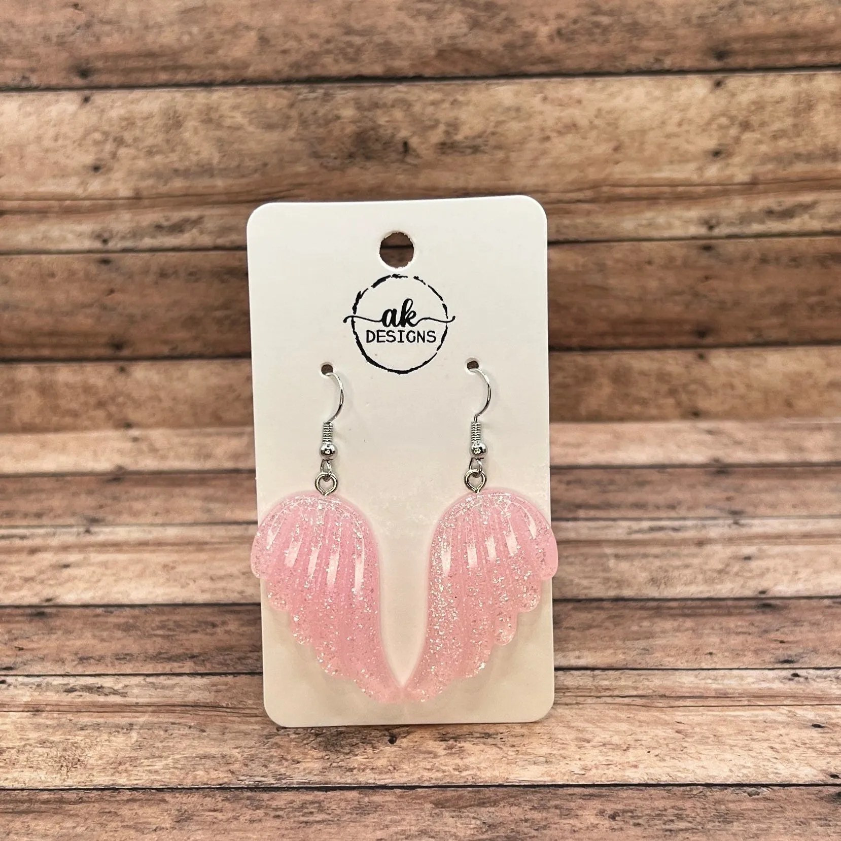 Glitter Acrylic Angel Wing Earrings - Clearance