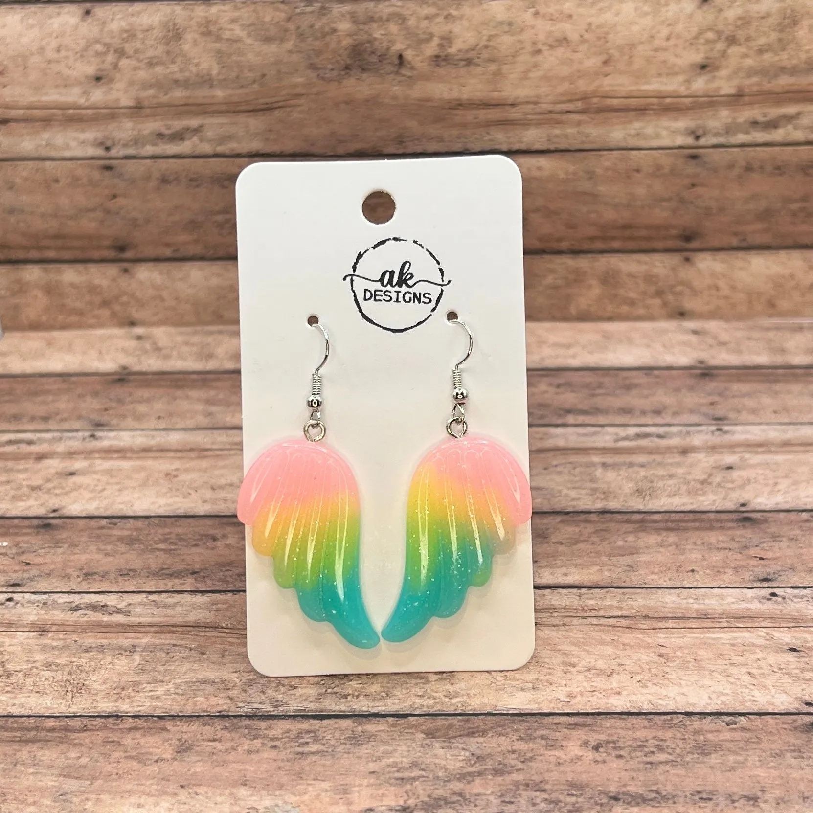 Glitter Acrylic Angel Wing Earrings - Clearance