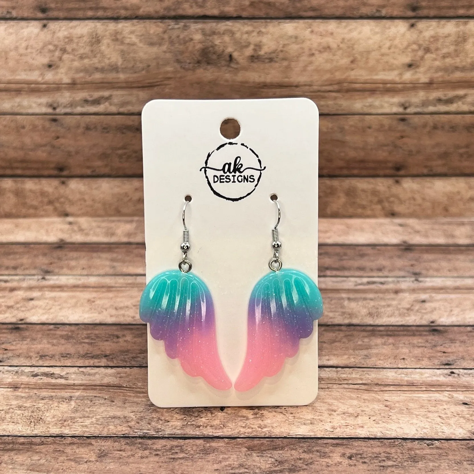 Glitter Acrylic Angel Wing Earrings - Clearance