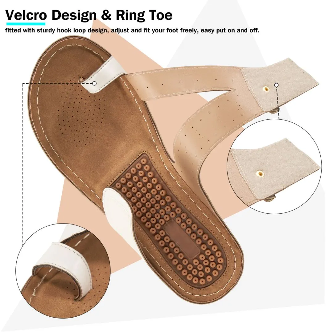 HARENC™Women's Wedge Bohemian Hook And Loop Adjustable Flip Flop Sandals With Arch Support