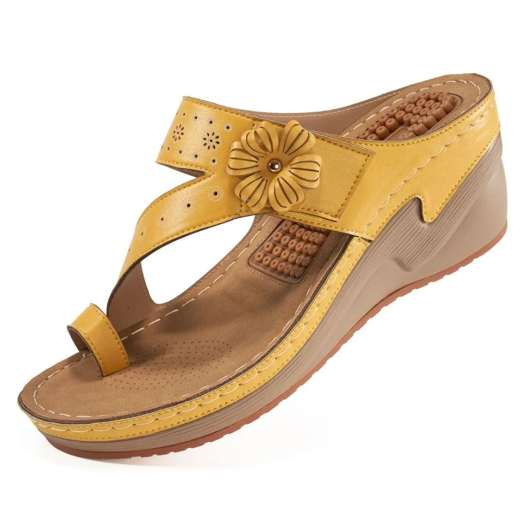 HARENC™Women's Wedge Bohemian Hook And Loop Adjustable Flip Flop Sandals With Arch Support